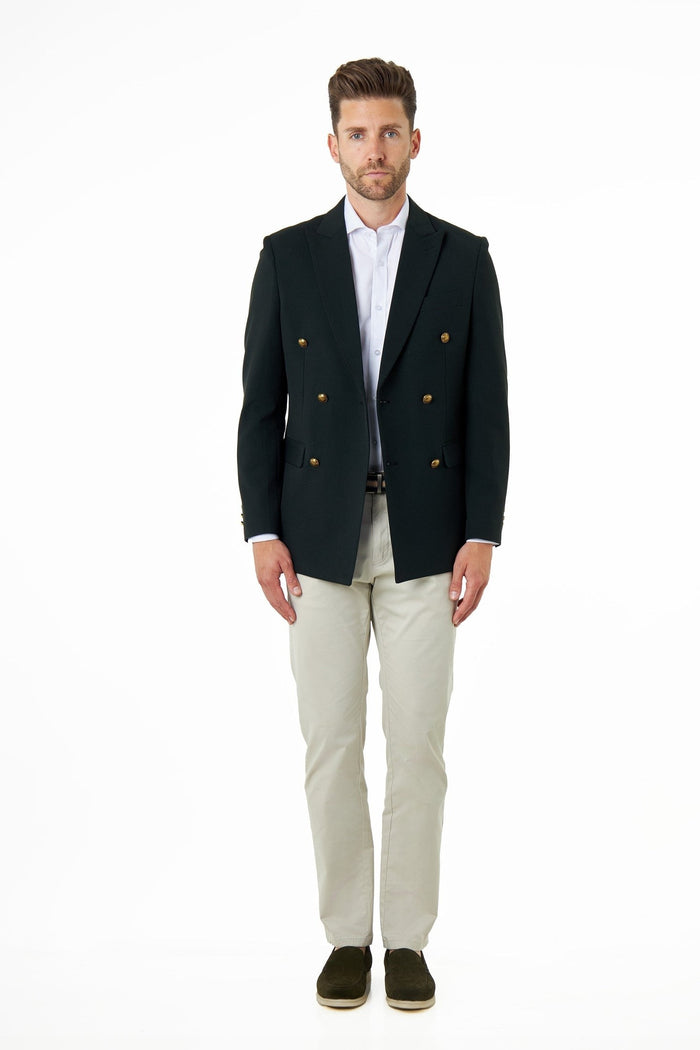 FINLEY – Olive Green Prince of Wales Check Double Breasted Jacket