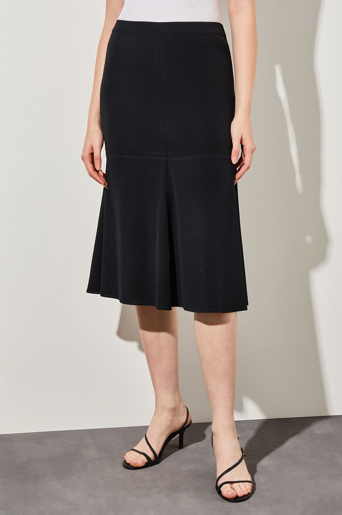 Flared Knit Midi Skirt, Black | Ming Wang
