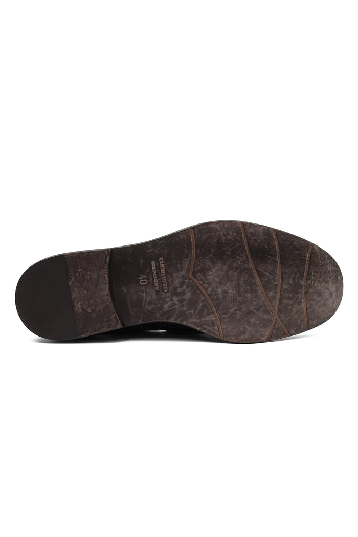 FLORENCE 2 - DOUBLE BUCKLE MONK LOAFER IN BLACK INTERWEAVE ITALIAN LEATHER