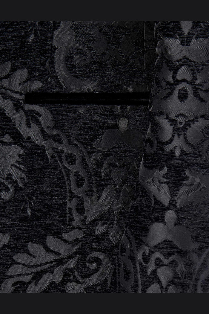 GLEN – BLACK ORNATE JACQUARD PRINT TUXEDO JACKET