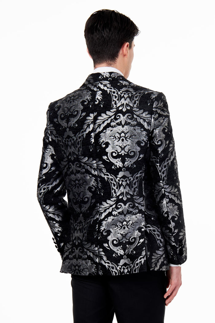GLEN – SILVER GREY PAISLEY BROCADE PRINT TUX JACKET