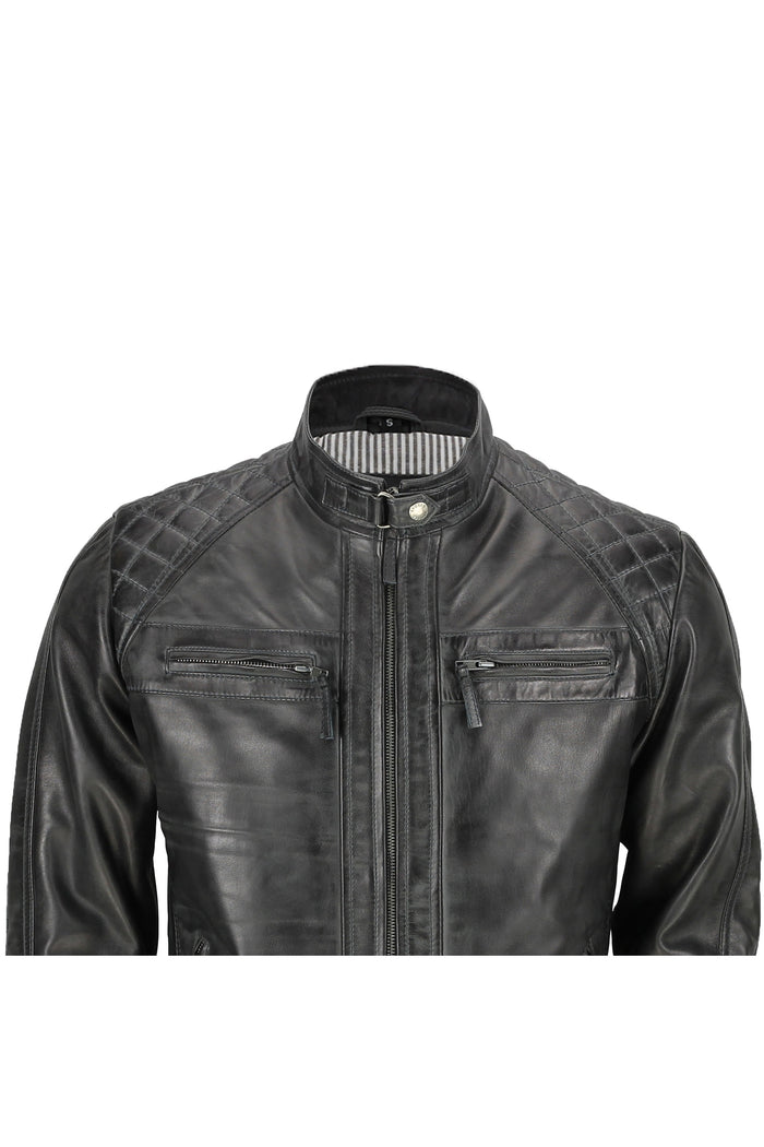 GREY BIKER LEATHER JACKET