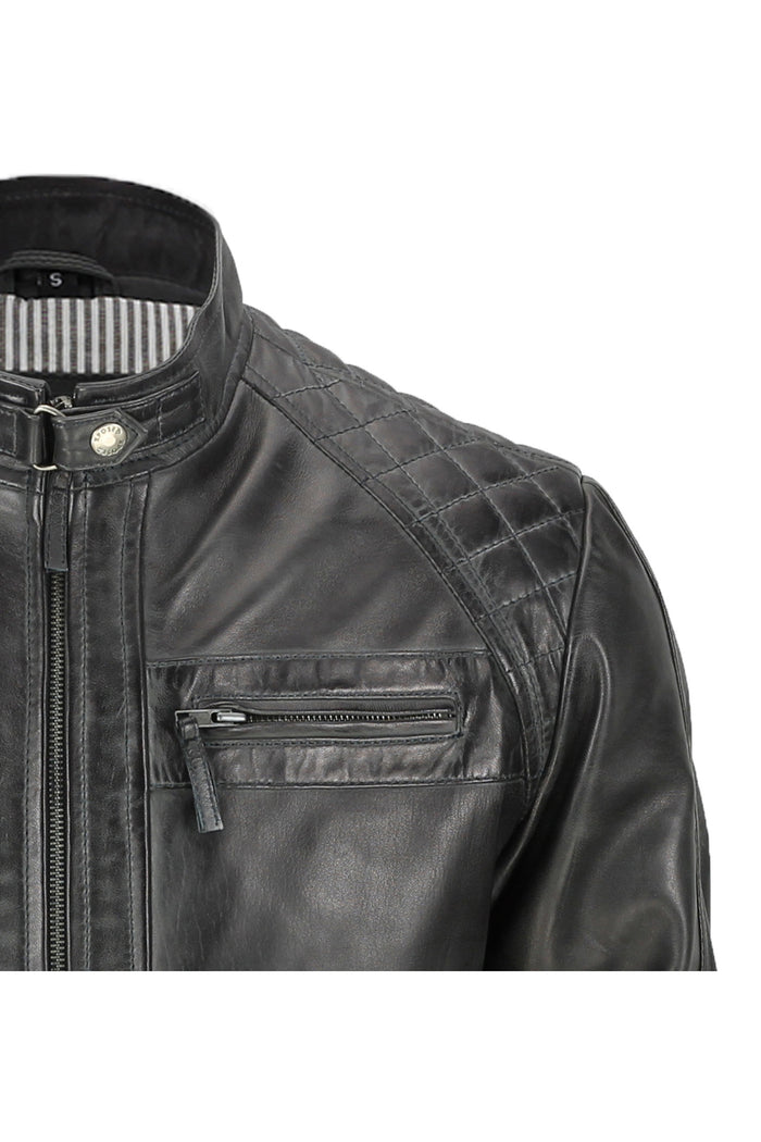 GREY BIKER LEATHER JACKET