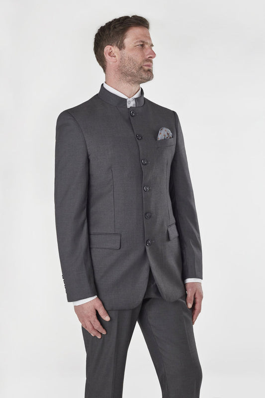 Grey Chinese Grandad Collar Nehru Jacket Suit