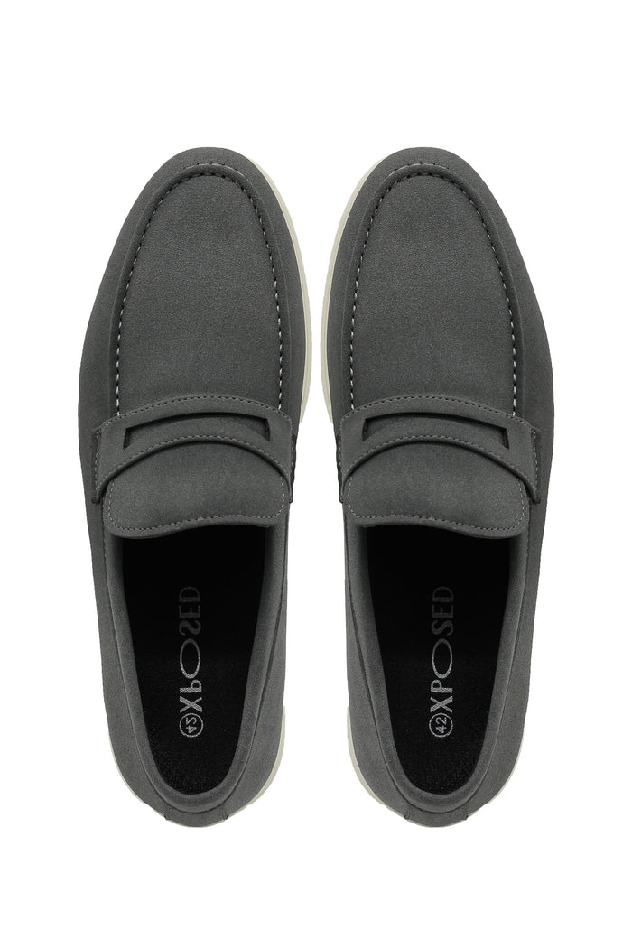 Grey Faux Suede Penny Loafers Lightweight Slip-Ons