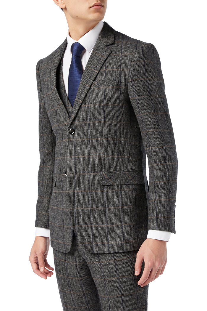 Grey Tweed Check Herringbone Suit