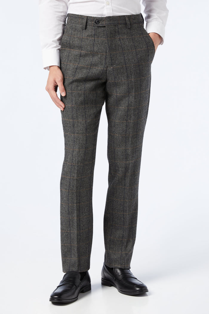 Grey Tweed Check Herringbone Suit
