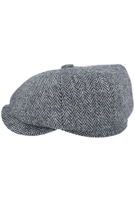 HARRIS TWEED - GREY PURE WOOL TWEED FLAT CAP