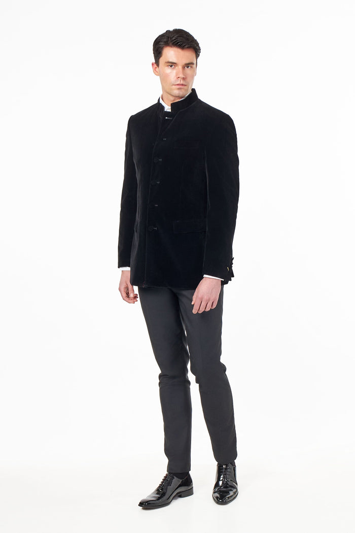 HARSHIL – BLACK VELVET SMOKING JACKET NEHRU COLLAR