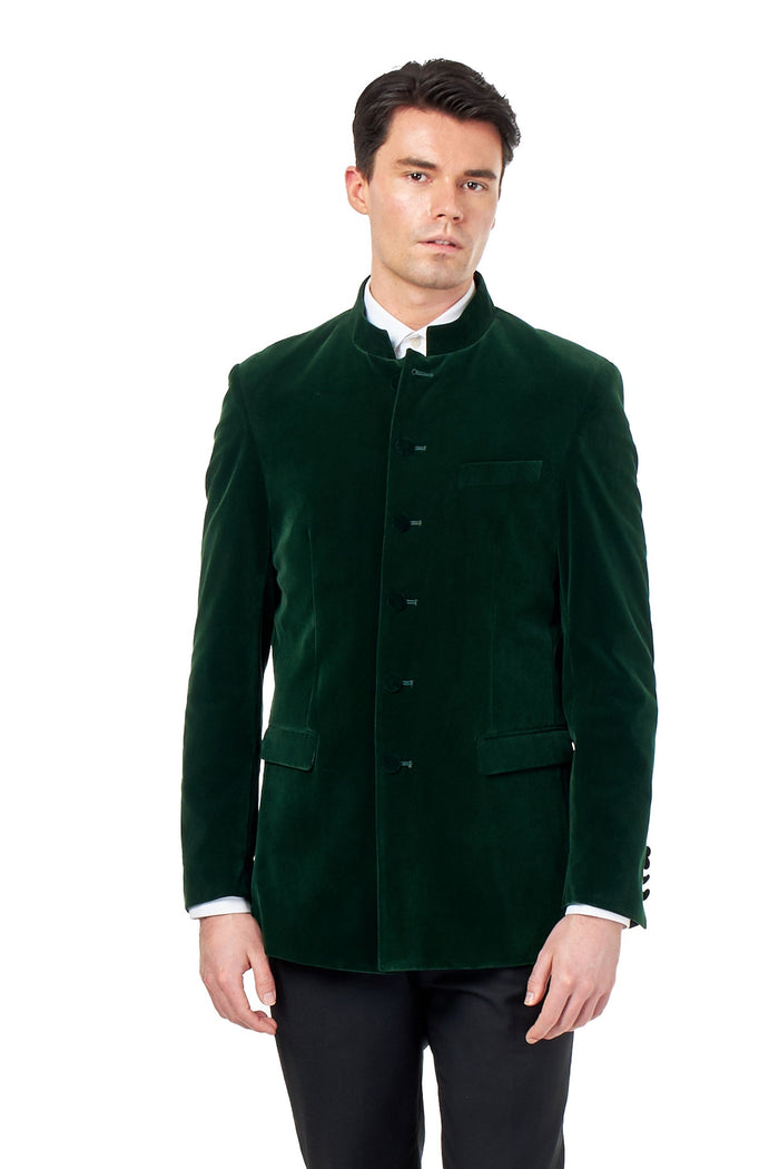 HARSHIL – GREEN VELVET SMOKING JACKET NEHRU COLLAR