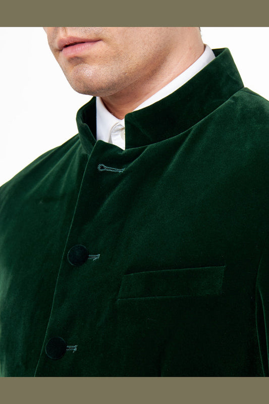 HARSHIL – GREEN VELVET SMOKING JACKET NEHRU COLLAR