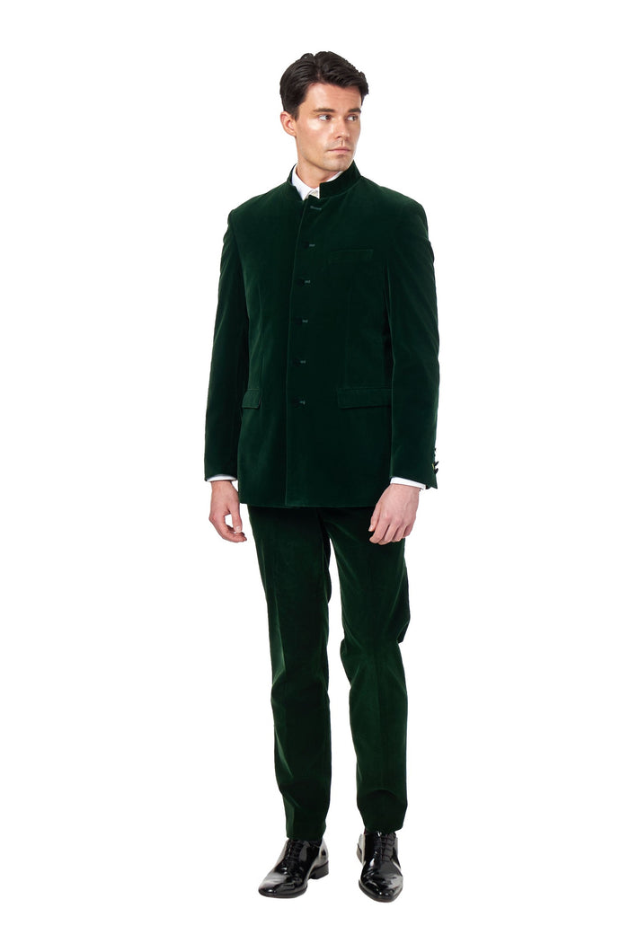 HARSHIL – GREEN VELVET SMOKING JACKET NEHRU COLLAR