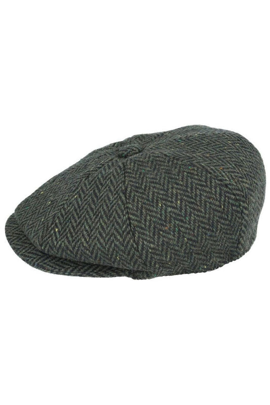 HERRINGBONE WOOL BLEND NEWSBOY FLAT CAP