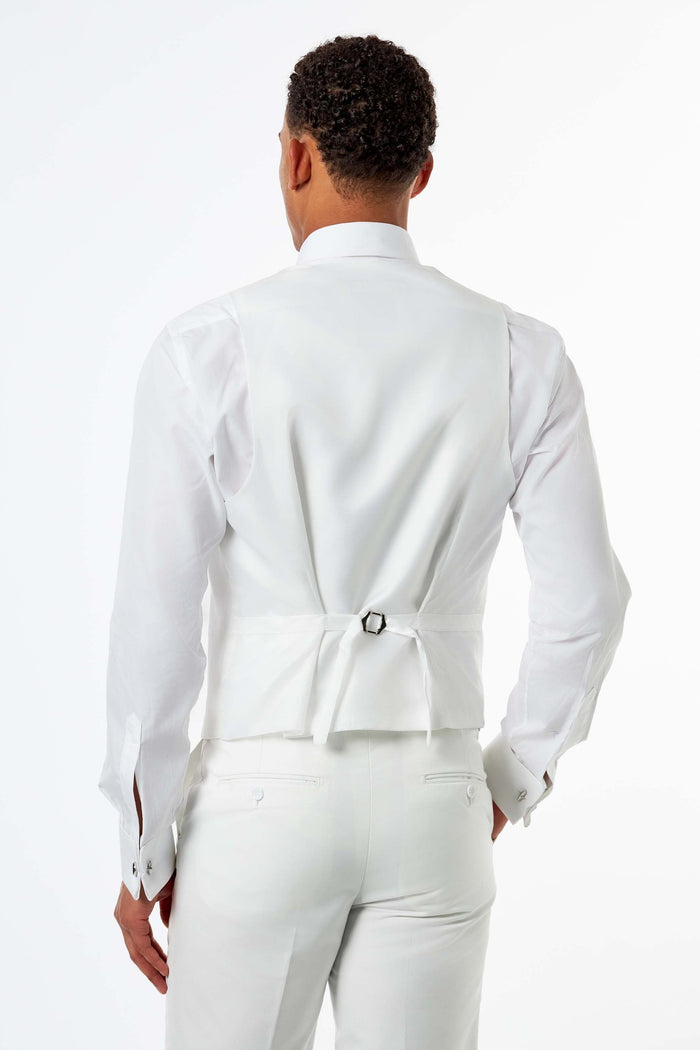 Ivory Double-Breasted Grey Satin Trim Wedding Waistcoat