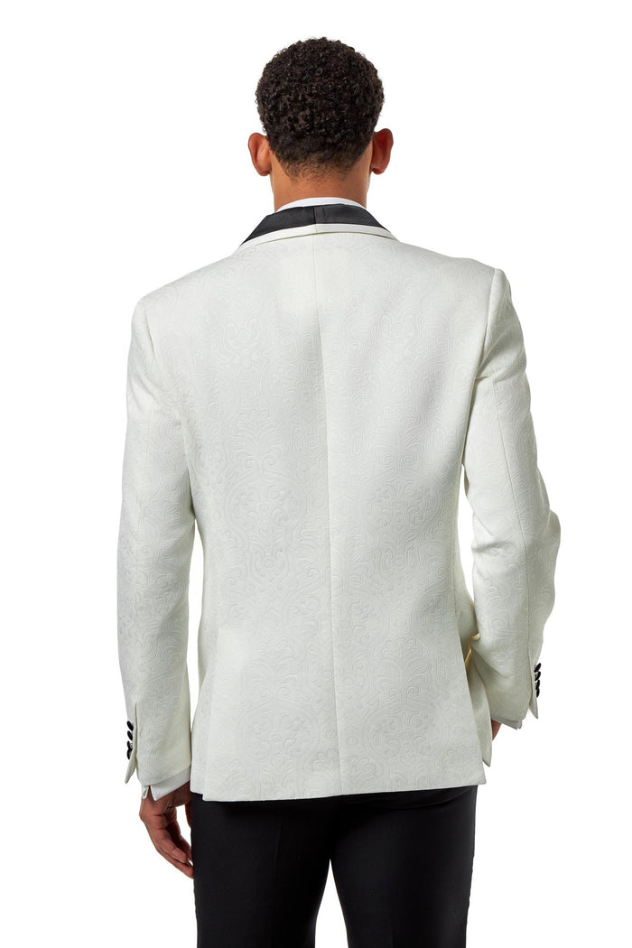 Ivory Jacquard Black Satin Lapel Tuxedo Jacket