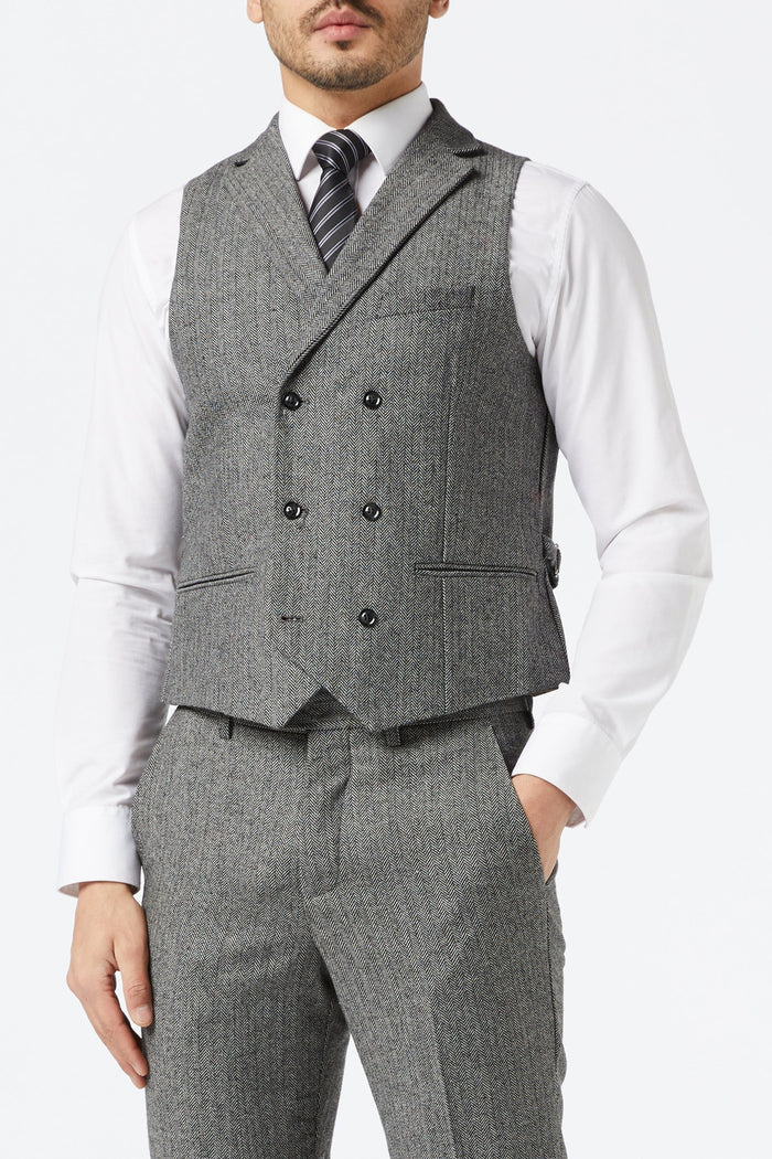 JAX - HERRINGBONE GREY TWEED SUIT WAISTCOAT