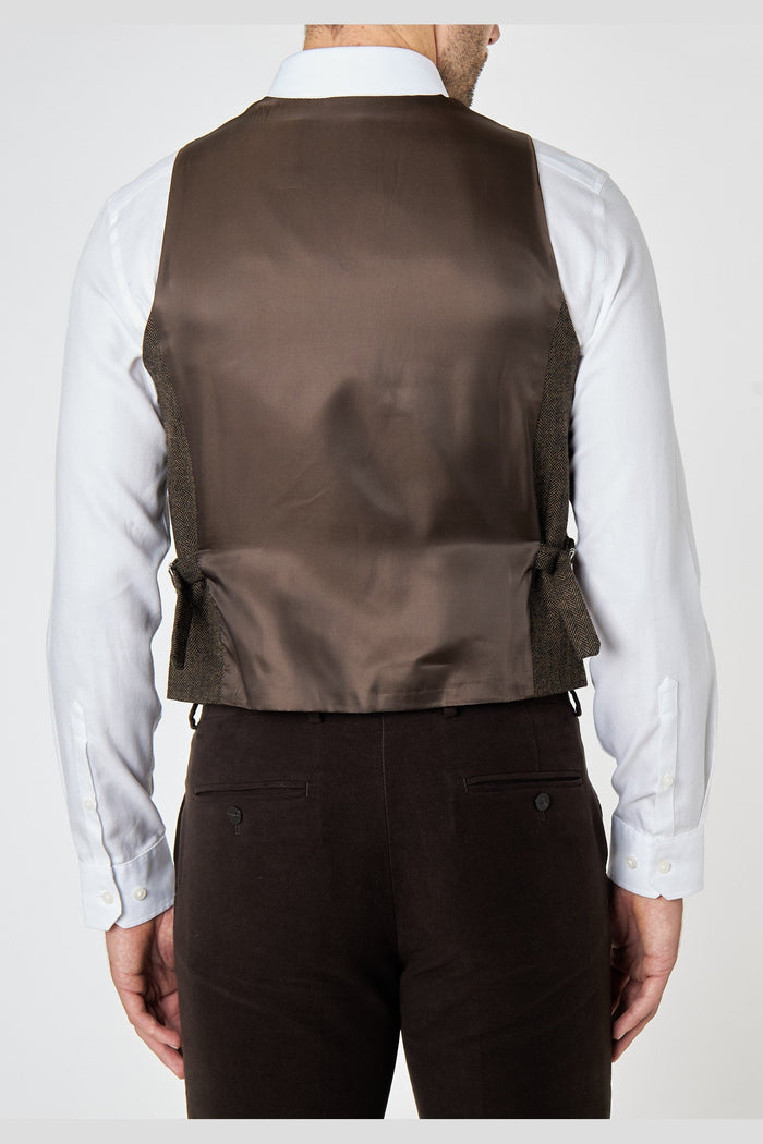 JAX - HERRINGBONE TWEED DOUBLE BREASTED WAISTCOAT IN BROWN