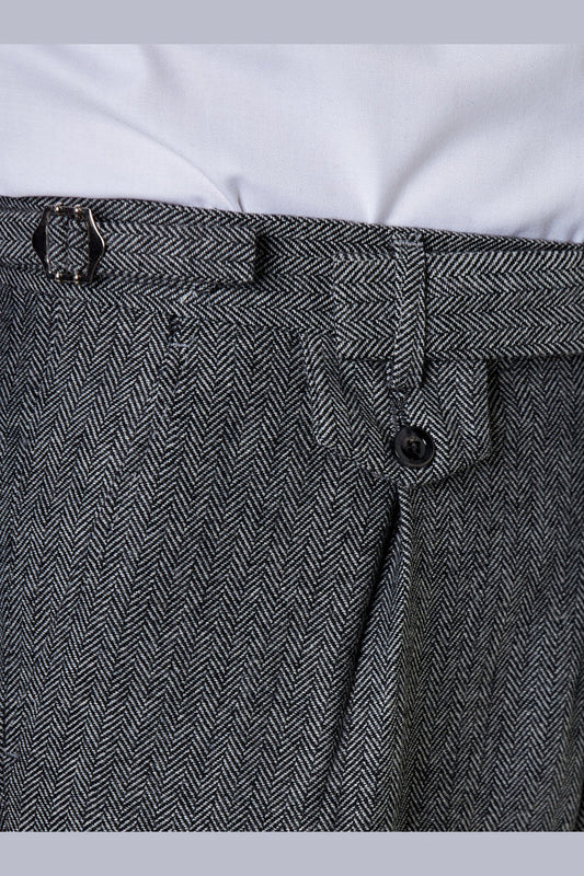 Jax -Mens Grey Herringbone Tweed Trouser