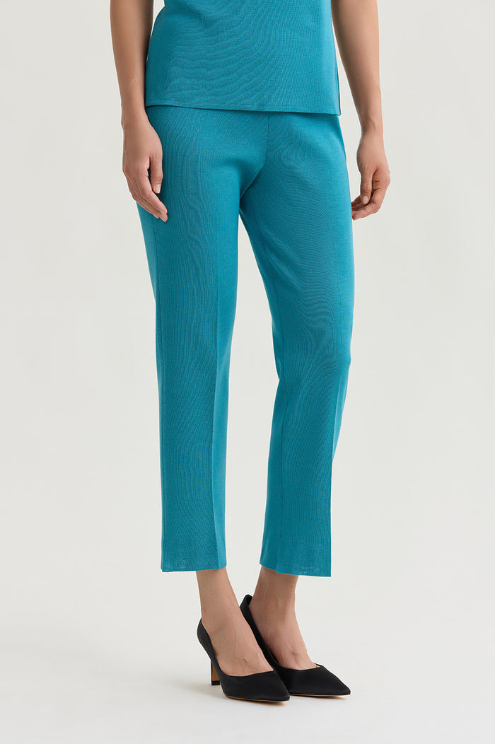 Knit Straight-Leg Ankle Pants, Nebula, Nebula | Ming Wang