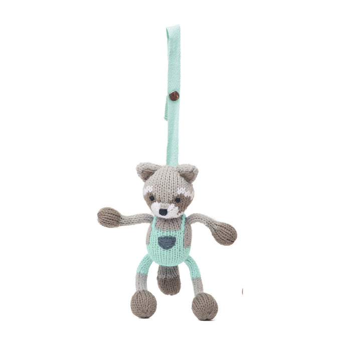 knit stroller toy | Ramsay the raccoon