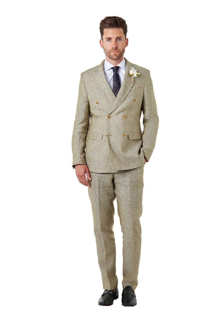 Tailored Fit Sage Green Linen Double Breasted Suit