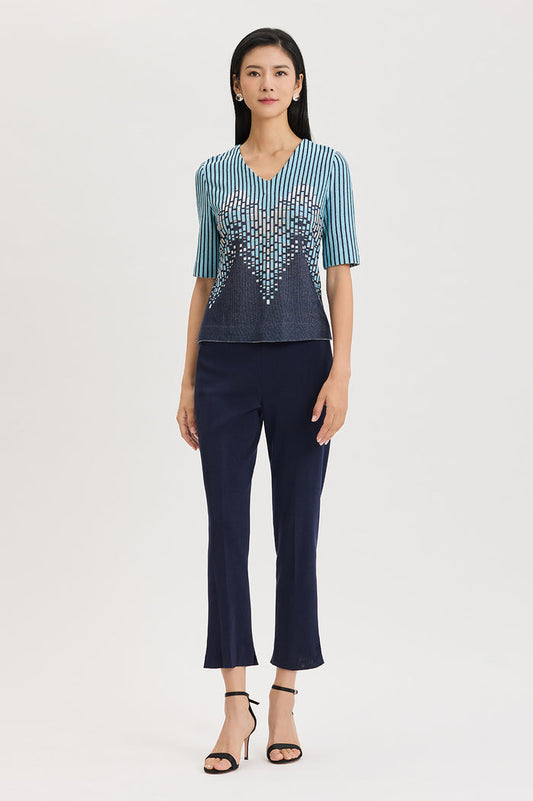 Linear Ombre Soft Knit Top, Indigo/Limestone/Serene/White | Ming Wang