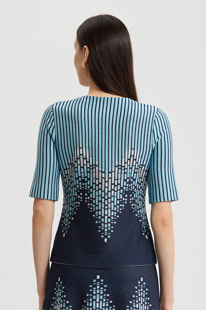 Linear Ombre Soft Knit Top, Indigo/Limestone/Serene/White | Ming Wang