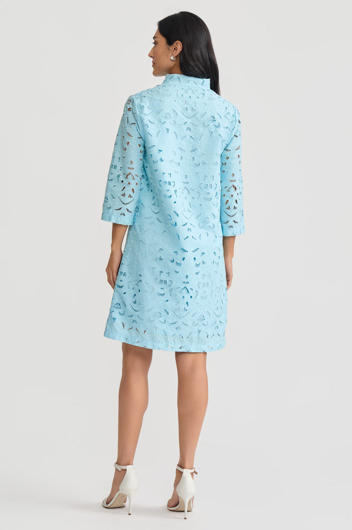 Lined Embroidered Stitch Woven Midi Dress, Serene | Ming Wang