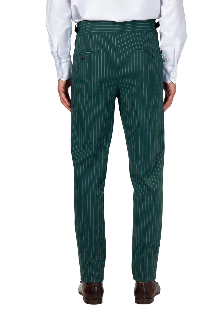 LLOYD - Green Pinstripe Linen Trousers Tapered Fit