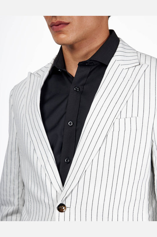 LLOYD - Tailored Mens White Pinstripe Linen 2 Piece Suit