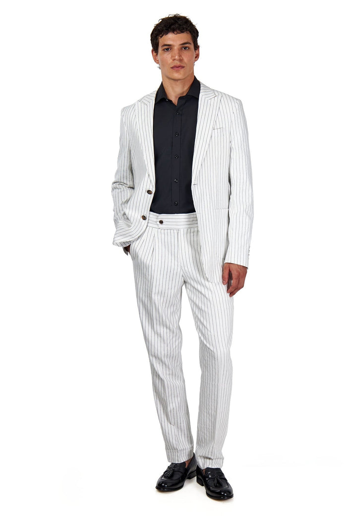 LLOYD - Tailored Mens White Pinstripe Linen 2 Piece Suit