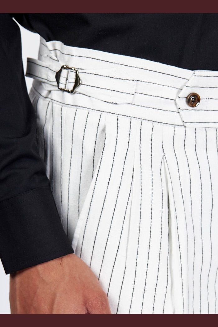LLOYD – White Double Breasted Pinstripe Linen Suit