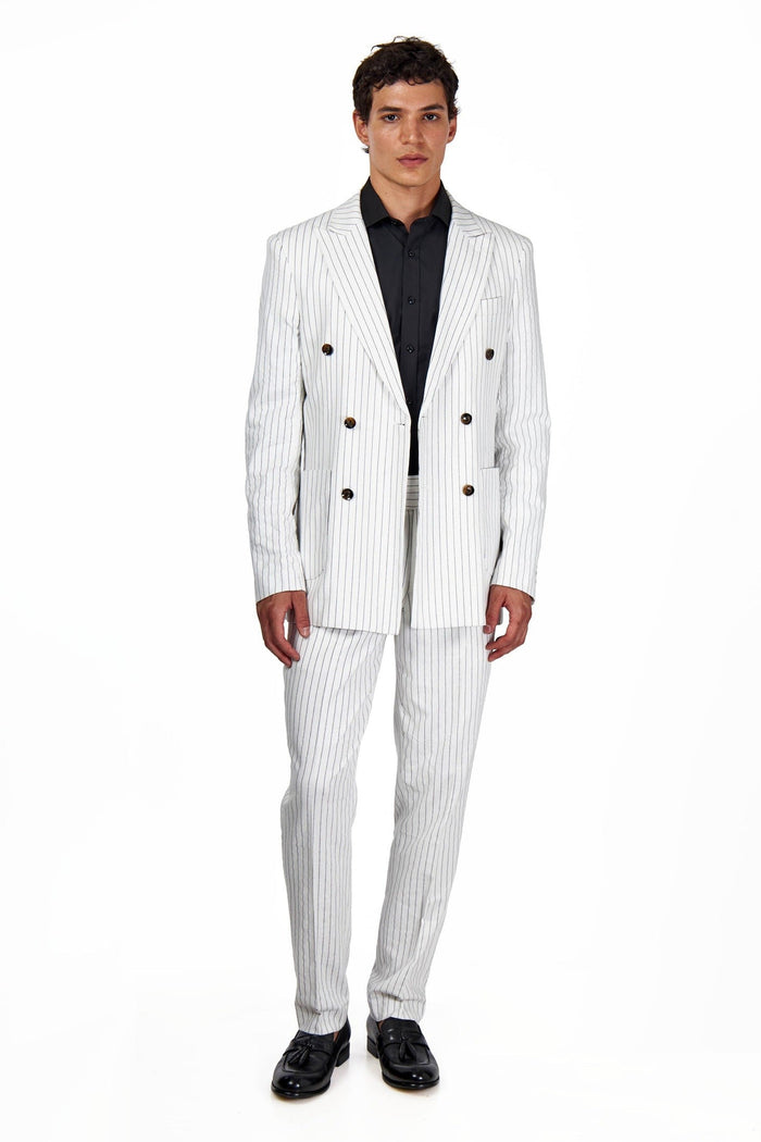 LLOYD – White Double Breasted Pinstripe Linen Suit