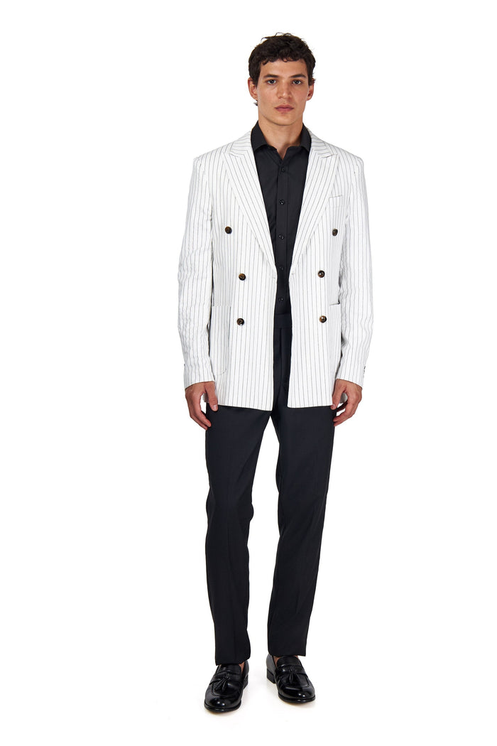 LLOYD – White Double Breasted Pinstripe Linen Suit