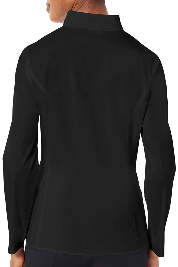 Long Sleeve Zip-Up Cotton Poplin Blouse, Black | Ming Wang