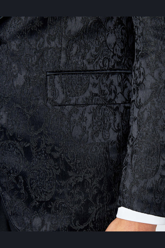 LOUIS – TUXEDO JACKET IN BLACK IN DAMASK PRINT