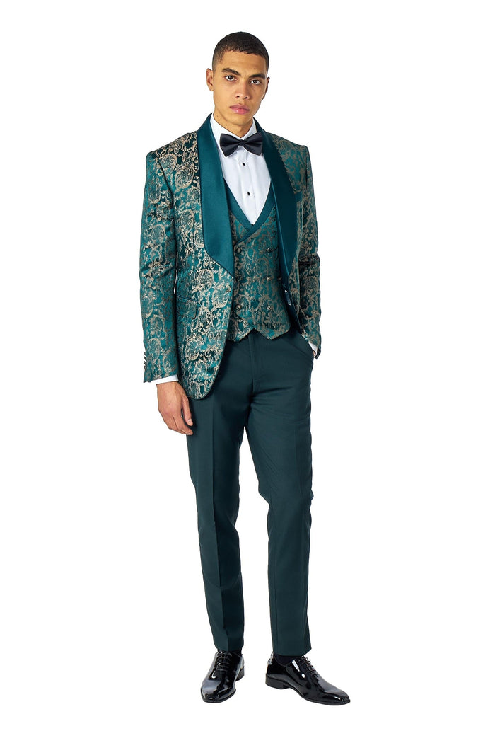 LOUIS – GREEN DINNER TUXEDO JACKET GOLD JACQUARD PRINT
