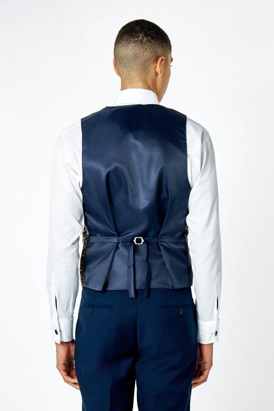 LOUIS – NAVY GOLD DAMASK PRINT TUXEDO DINNER WAISTCOAT