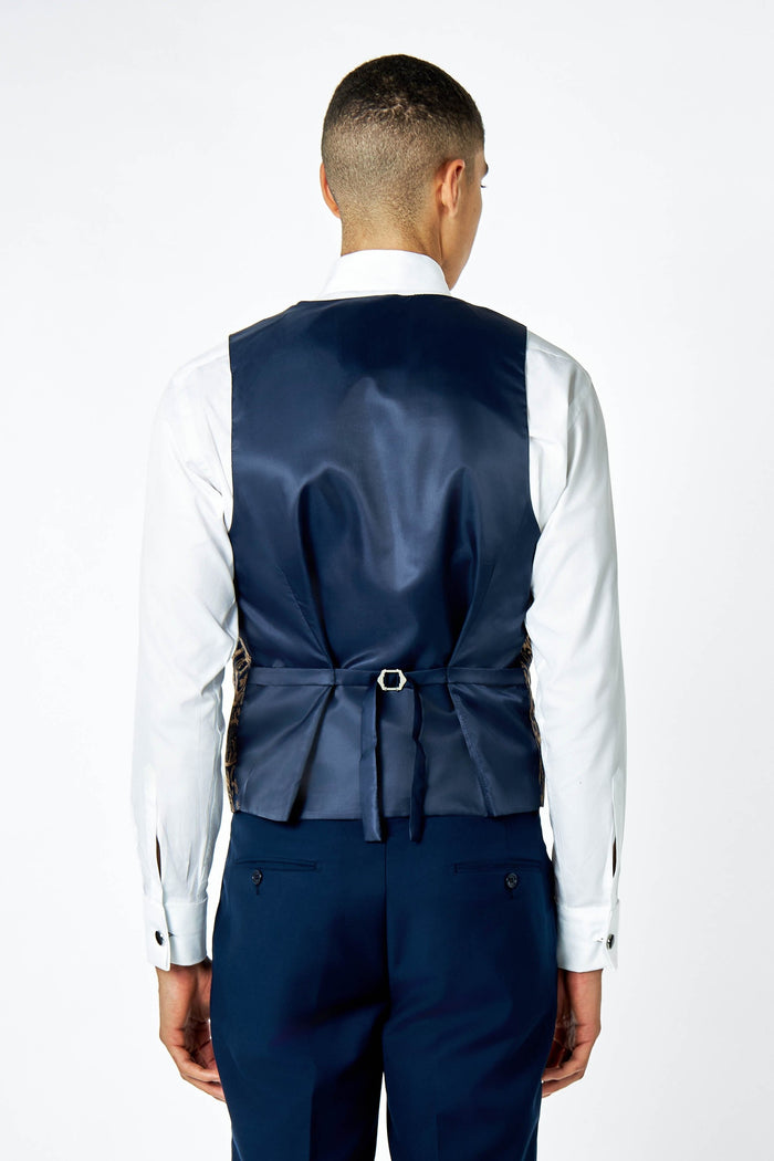 LOUIS – NAVY GOLD DAMASK PRINT TUXEDO DINNER WAISTCOAT