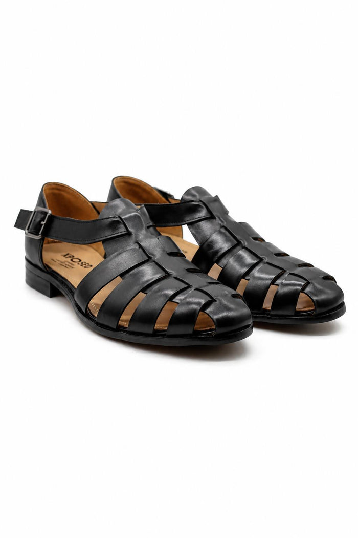 Luke - Black Handmade Real Leather Fisherman Sandals