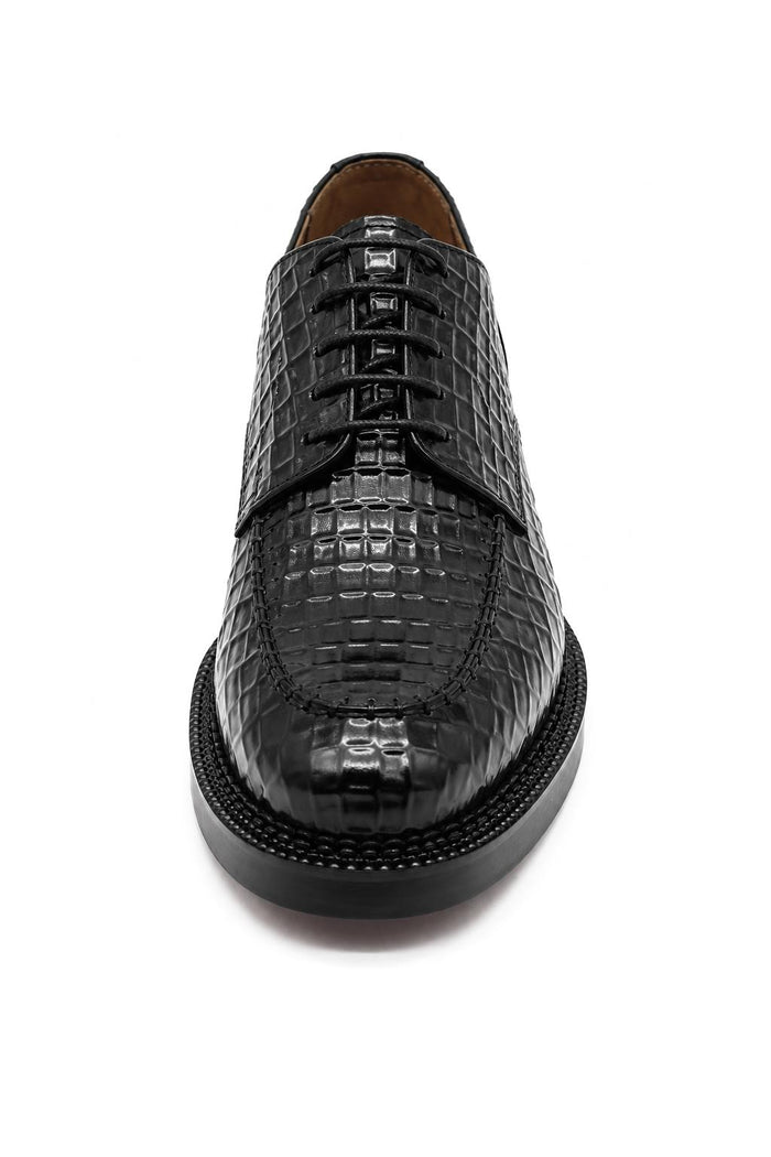 MARLOW Men’s Black Croc-Embossed Leather Moc-Toe Derby Shoes