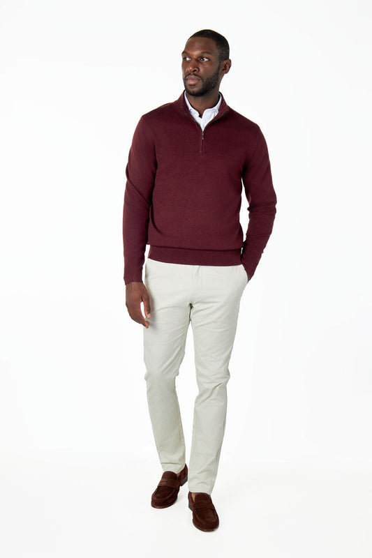 MAROON 100% COTTON KNIT ZIP NECK JUMPER