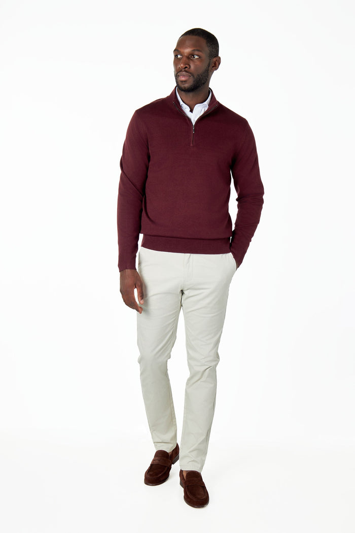 MAROON 100% COTTON KNIT ZIP NECK JUMPER