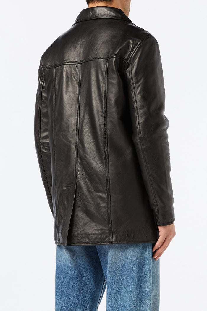 MEN'S BLACK LEATHER REEFER JACKET