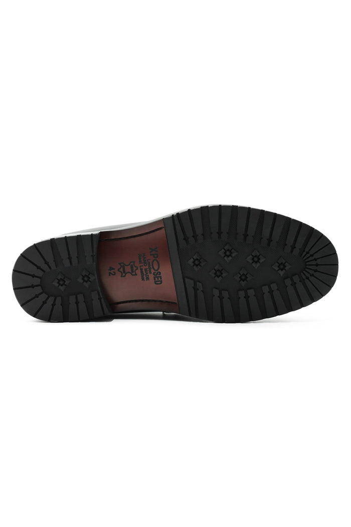 Men’s Black Leather Upper Penny Loafers Chunky Sole