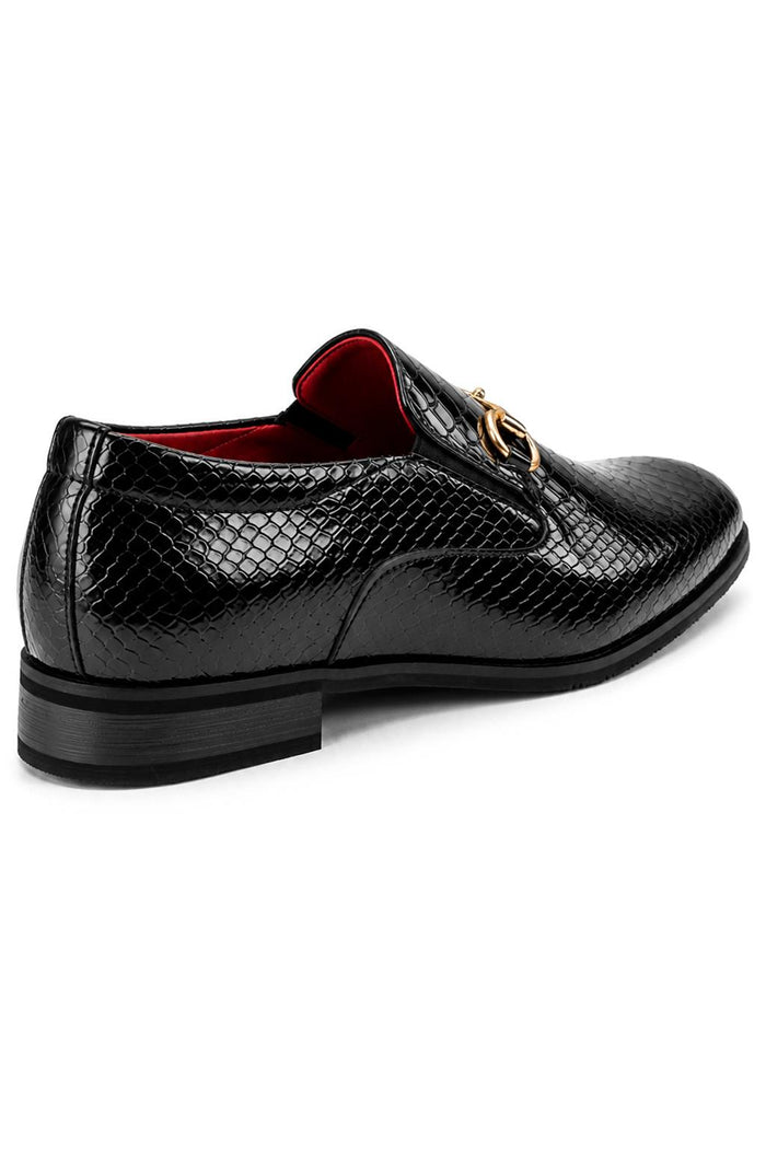 Men’s Black Patent Slip-On Loafers with Gold Snaffle Buckle