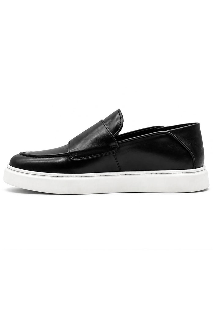 Men's Black Real Leather Double Monk Strap Trainers White Sole