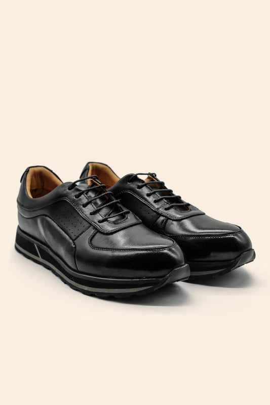 Men’s Black Real Leather Trainers
