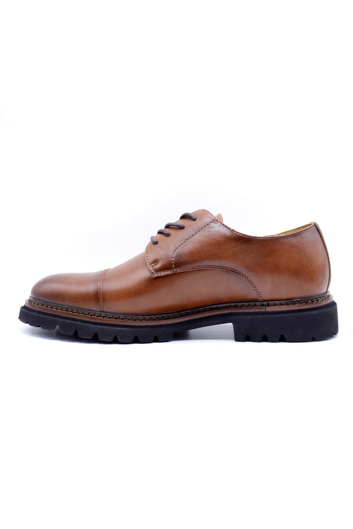 Mens Brown Round Toe Cap Derby Shoes, Rugged Sole