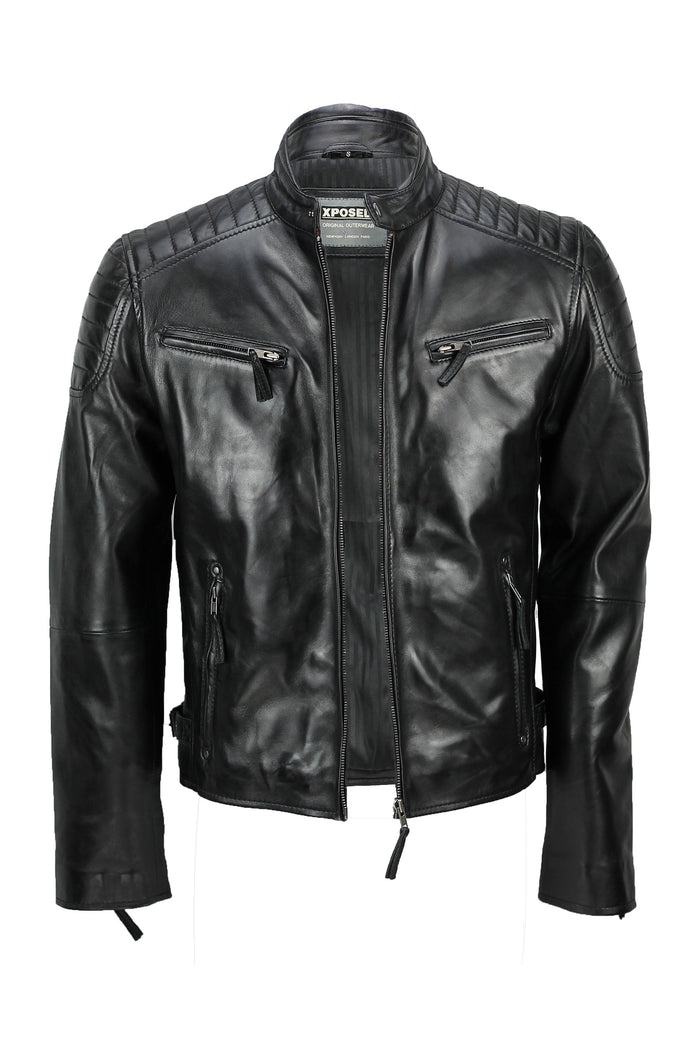 MEN'S CASUAL BIKER LEATHER JACKET